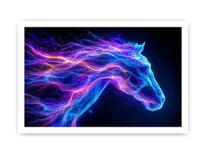 Cosmic neon horse canvas art for modern living room and luxury wall decor.