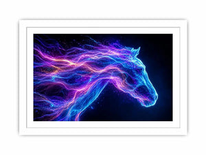 Cosmic neon horse canvas art for modern living room and luxury wall decor.