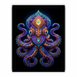 Intricate celestial octopus artwork with glowing psychedelic patterns and cosmic symbolism