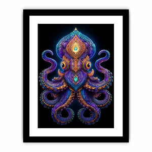 Intricate celestial octopus artwork with glowing psychedelic patterns and cosmic symbolism