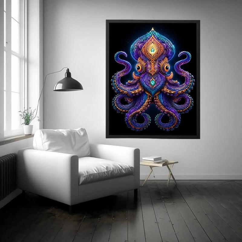 Intricate celestial octopus artwork with glowing psychedelic patterns and cosmic symbolism