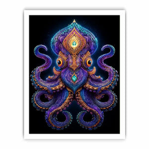 Intricate celestial octopus artwork with glowing psychedelic patterns and cosmic symbolism
