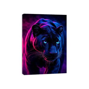 Black panther with neon pink and blue cinematic lighting neon canvas art for modern luxury wall decor