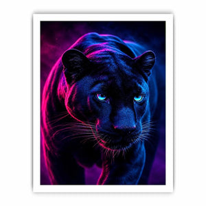 Black panther with neon pink and blue cinematic lighting neon canvas art for modern luxury wall decor