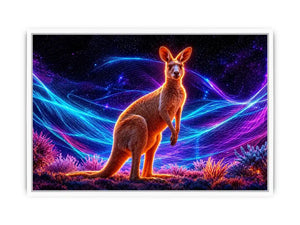 Cosmic kangaroo beneath vibrant neon waves neon canvas art for modern luxury wall decor