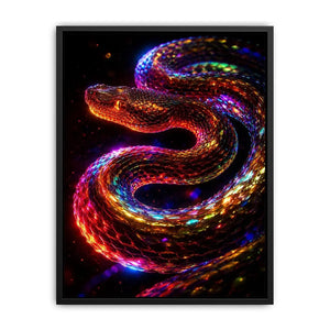 Neon cosmic serpent canvas art for modern living room decor