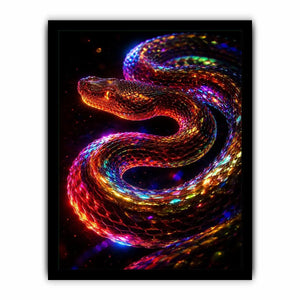 Neon cosmic serpent canvas art for modern living room decor