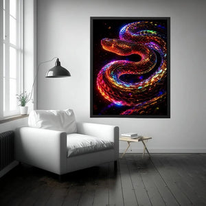 Neon cosmic serpent canvas art for modern living room decor