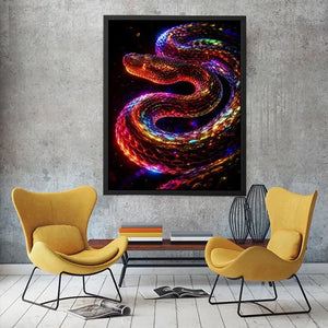 Neon cosmic serpent canvas art for modern living room decor