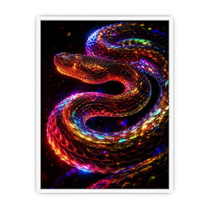 Neon cosmic serpent canvas art for modern living room decor