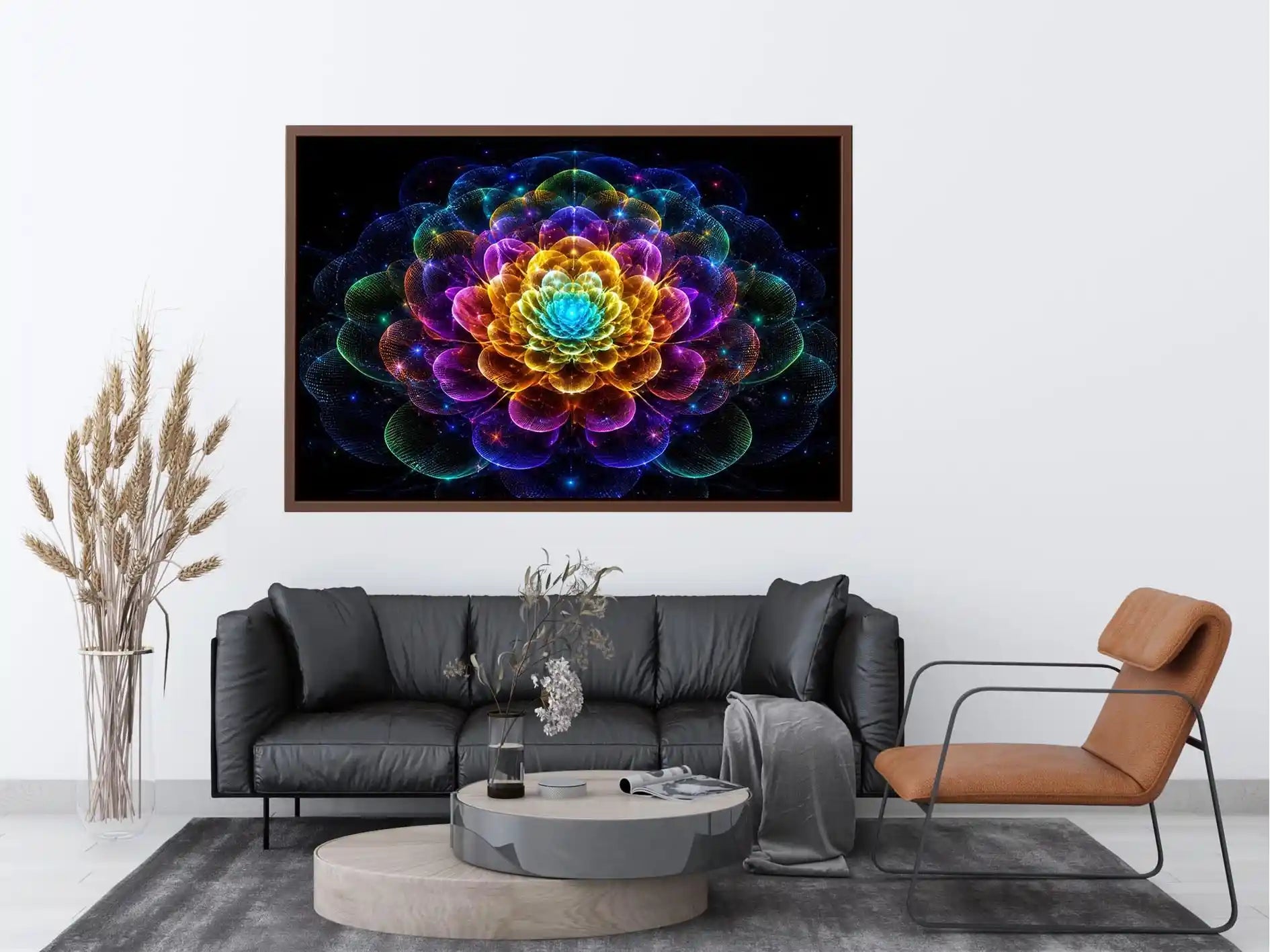 Sacred geometric flower canvas art for modern living room decor