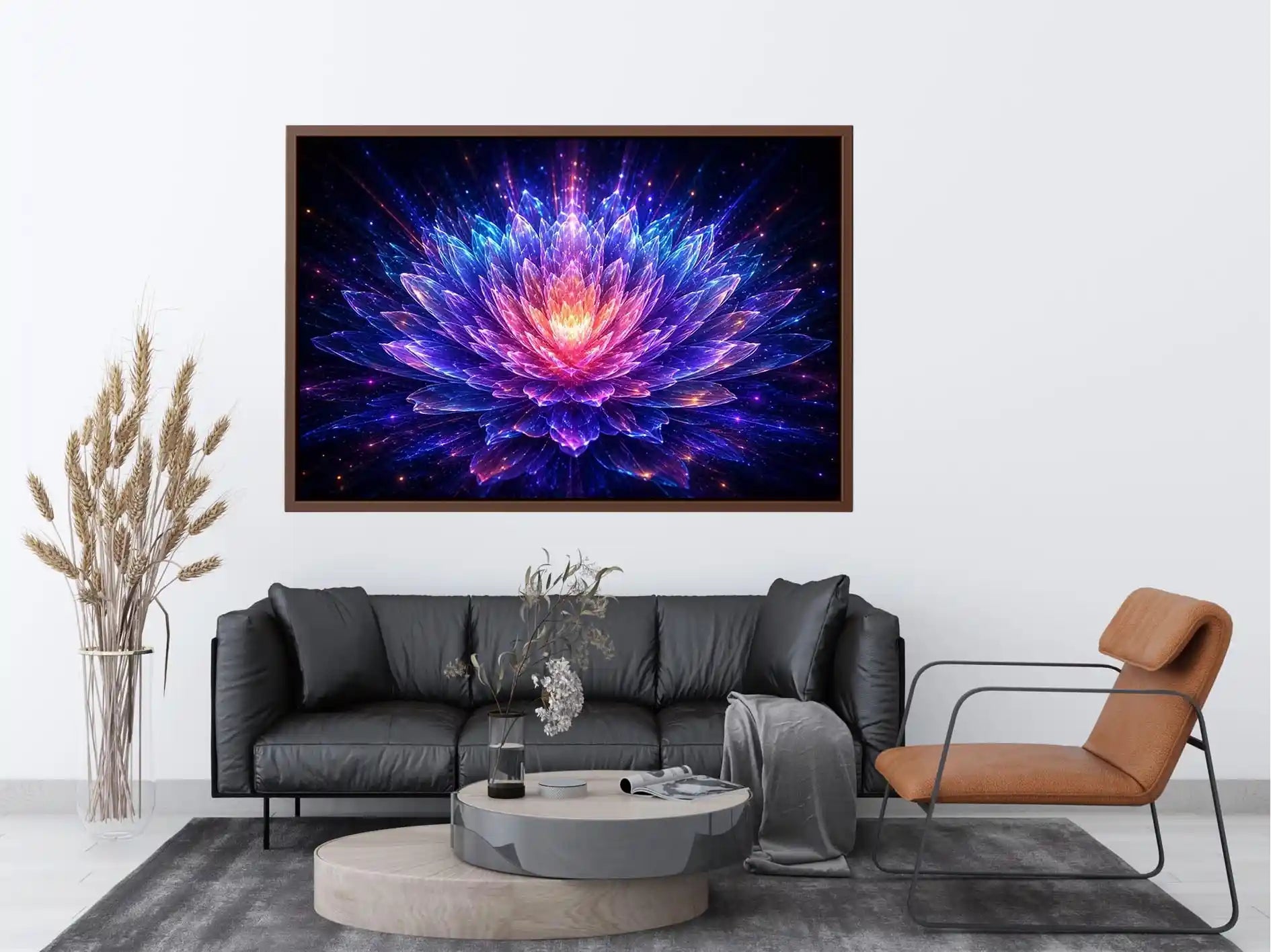 Crystal lotus bloom canvas art for modern living room decor