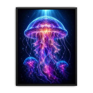 Glowing jellyfish canvas art for modern living room decor