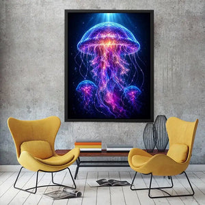 Glowing jellyfish canvas art for modern living room decor