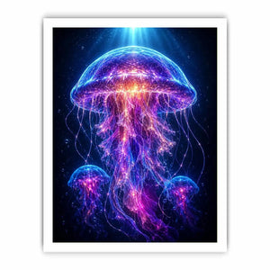 Glowing jellyfish canvas art for modern living room decor