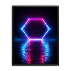 Futuristic neon hexagon canvas art for modern living room decor