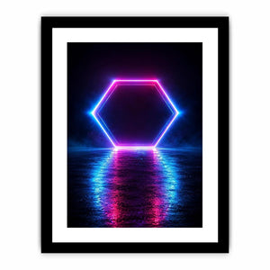 Futuristic neon hexagon canvas art for modern living room decor