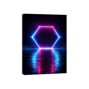 Futuristic neon hexagon canvas art for modern living room decor