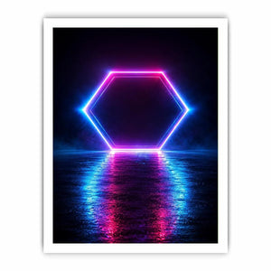 Futuristic neon hexagon canvas art for modern living room decor