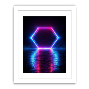 Futuristic neon hexagon canvas art for modern living room decor