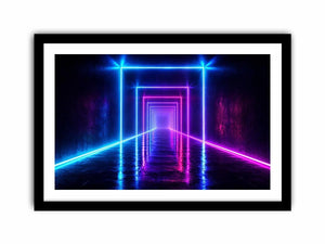 Neon tunnel hallway canvas art for modern living room decor
