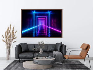 Neon tunnel hallway canvas art for modern living room decor