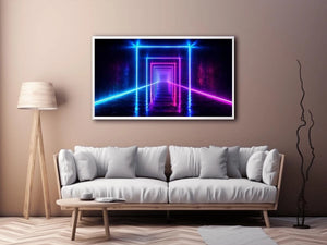 Neon tunnel hallway canvas art for modern living room decor