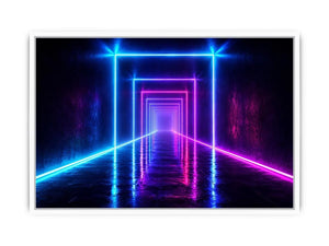 Neon tunnel hallway canvas art for modern living room decor