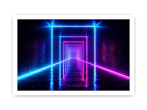 Neon tunnel hallway canvas art for modern living room decor