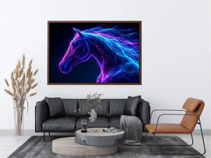 Neon unicorn portrait canvas art for modern living room decor