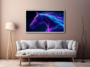 Neon unicorn portrait canvas art for modern living room decor
