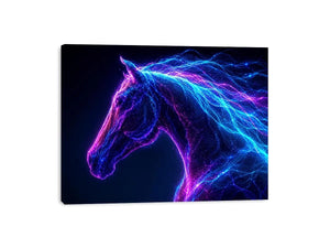 Neon unicorn portrait canvas art for modern living room decor