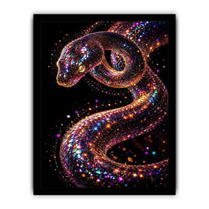 Iridescent surreal snake canvas art for modern luxury living room and office decor.