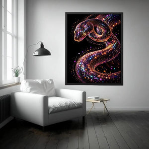 Iridescent surreal snake canvas art for modern luxury living room and office decor.