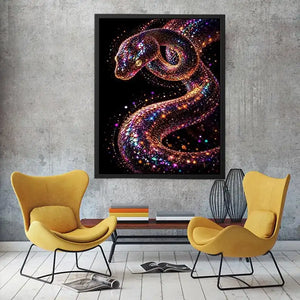 Iridescent surreal snake canvas art for modern luxury living room and office decor.