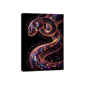 Iridescent surreal snake canvas art for modern luxury living room and office decor.