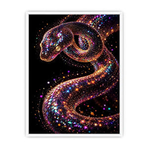 Iridescent surreal snake canvas art for modern luxury living room and office decor.