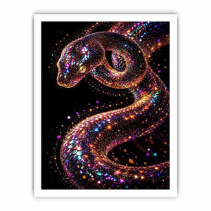 Iridescent surreal snake canvas art for modern luxury living room and office decor.