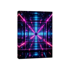 Futuristic neon geometric canvas art for gaming room and modern office decor.