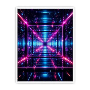 Futuristic neon geometric canvas art for gaming room and modern office decor.