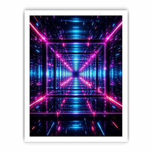 Futuristic neon geometric canvas art for gaming room and modern office decor.