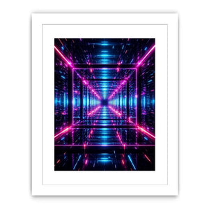 Futuristic neon geometric canvas art for gaming room and modern office decor.