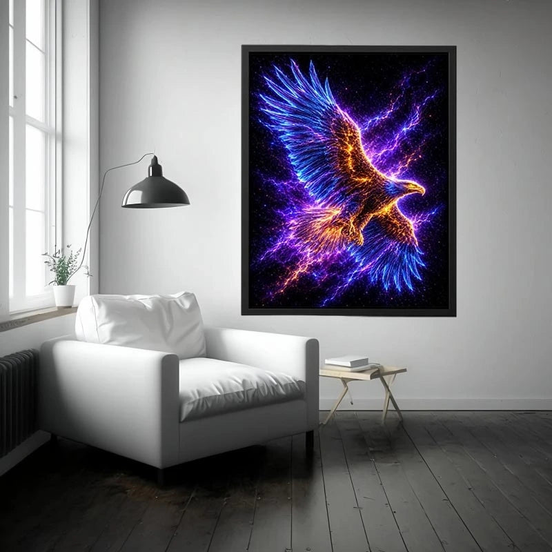 Futuristic glowing eagle canvas art for modern office and luxury living room decor.