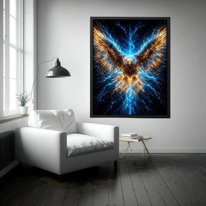 Powerful glowing eagle canvas art for modern office and luxury living room decor.