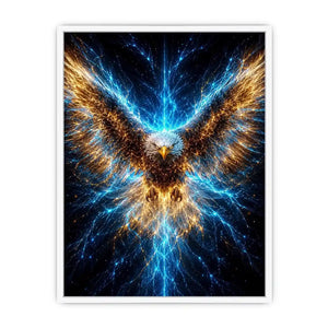 Powerful glowing eagle canvas art for modern office and luxury living room decor.