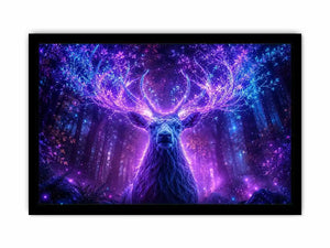 Mystical glowing stag canvas art for modern living room and fantasy inspired luxury wall decor.