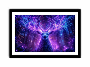 Mystical glowing stag canvas art for modern living room and fantasy inspired luxury wall decor.