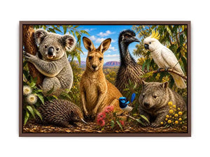 Australian wildlife collage artwork canvas art for elegant living room decor