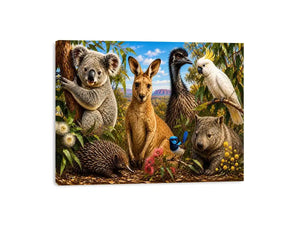 Australian wildlife collage artwork canvas art for elegant living room decor