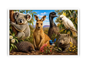 Australian wildlife collage artwork canvas art for elegant living room decor